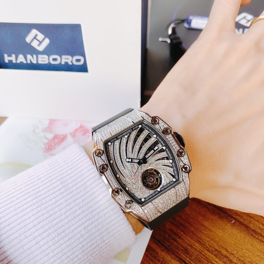 Đồng Hồ Hanboro Nam Đính Full Đá Cơ Lộ Máy Chính Hãng 40mm (3)