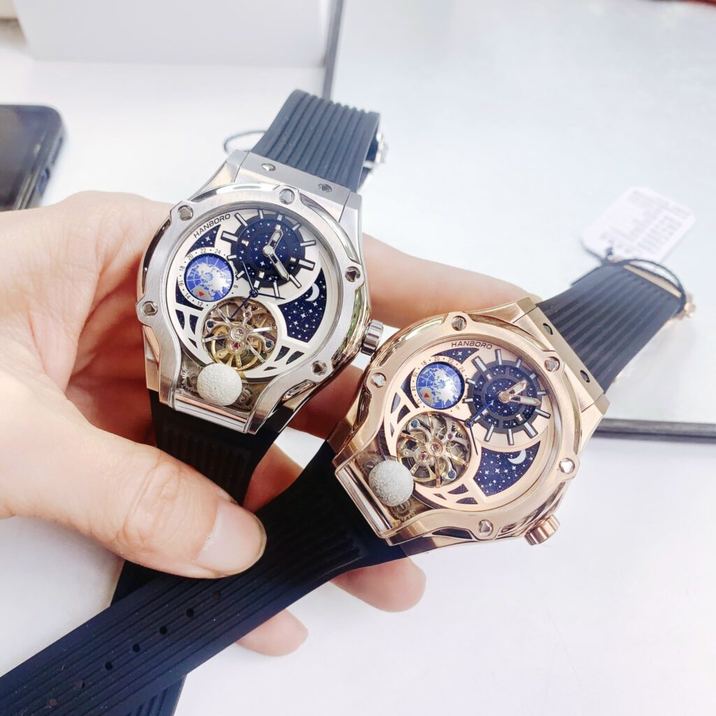 Đồng Hồ Nam Hanboro Chính Hãng Cơ Lộ Máy Địa Cầu 45mm (1)