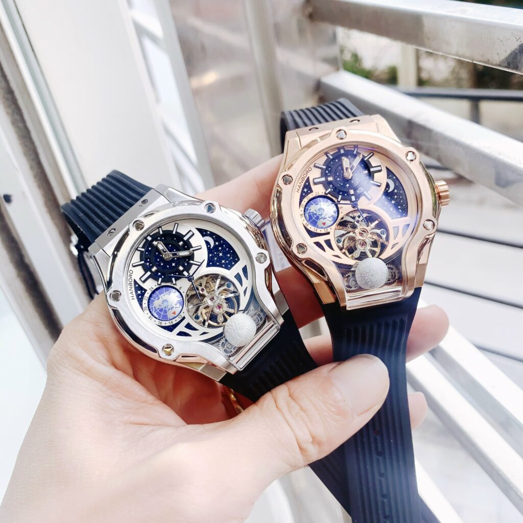 Đồng Hồ Nam Hanboro Chính Hãng Cơ Lộ Máy Địa Cầu 45mm (1)