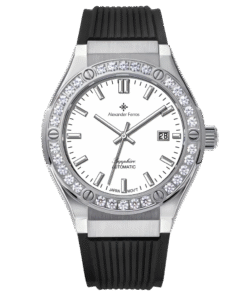 Đồng Hồ Alexander Ferros 6161S-02 Chính Hãng Mặt Số Màu Trắng Viền Đính Đá 42mm