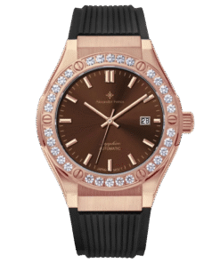 Đồng Hồ Alexander Ferros 6161R-08 Chính Hãng Mạ Vàng Hồng Mặt Số Màu Nâu Chocolate Viền Đính Đá 42mm